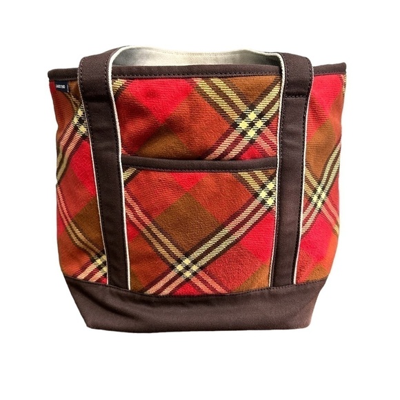 Lands End Tote Bag Red Brown Retired‎ Pattern Very Good Condition Pockets - Picture 2 of 13